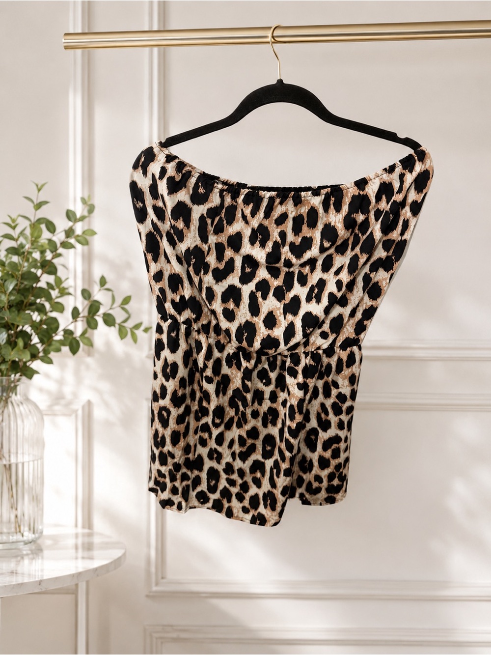 Leopard Print Strapless Romper size L